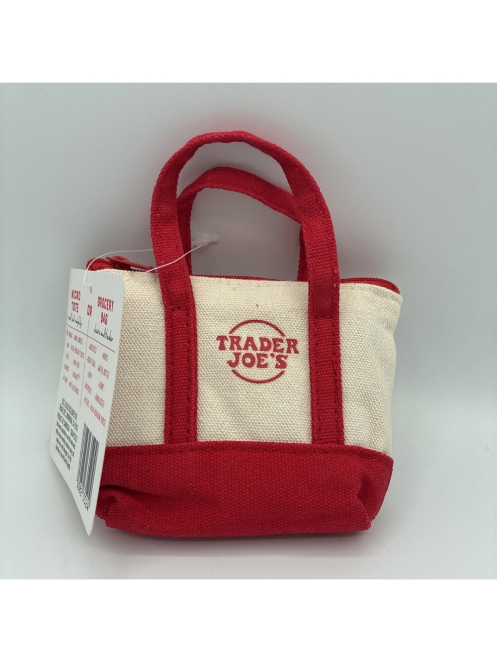 Trader Joe's Micro Canvas Tote Bag - Red & Cream 2 in 1 bag reusable bag inside.